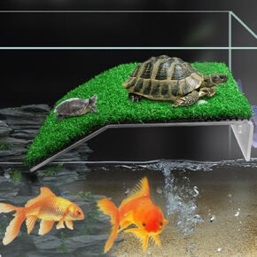 Mipukbay Turtle Basking Platform, Turtle Tank Accessories Turtle Dock with Simulation Grass, Basking Platform for Aquatic Turtles (Grass-L)