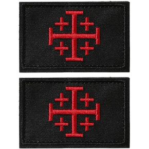2 PCS Jerusalem Cross Crusader Jihad Patches, Time for Another Crusade Patches, Christian Patches, Hook and Loop, Military Patch for Tactical Backpacks, Clothing, Jeans, Hats, Bags, Jersey Black/Red