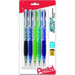 Pentel Icy Razzle-Dazzle Automatic Pencil, 0.7 mm, Assorted Barrels, 5 Pack (AL27RDBP5M)