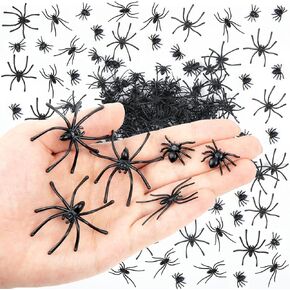 Labeol 160 PCS Fake Spiders, 3 Size Halloween Realistic Plastic Fake Spider Toys, Prank Props Black Scary Toys for Home Decorations, Halloween Party Favors Supplies