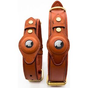 Dog Collar with air tag Holder, Pure Leather, Brown and Black, Small, Medium, Large, Airtag, Top Layer Leather - Microfiber Lining (Small, Brown)