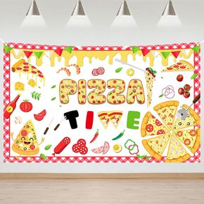 Avezano Pizza Party Backdrop - Time Party Banner Cooking Theme Photo Background Kids Boys Girls Birthday Newborn Decorations Dessert Cake Table Banner 70.8 x 43.3 Inch