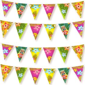 FEPITO 4 Pack Hawaiian Bunting Banner Luau Party Tropical Party Bunting Totally 12 Meters