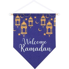 Ramadan Kareem Hanging Canvas Sign Welcome Ramadan decoration Ramadan hanging sign Ramadan flag for Home Ramadan Party Decorations Supplies