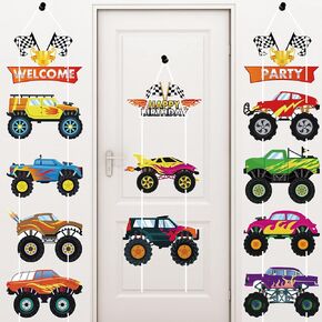 Containlol 13 Pcs Truck Birthday Party Supplies Funny Cars Party Decorations Truck Sign Cardboard Cutouts for Birthday Supplies DIY Decorations