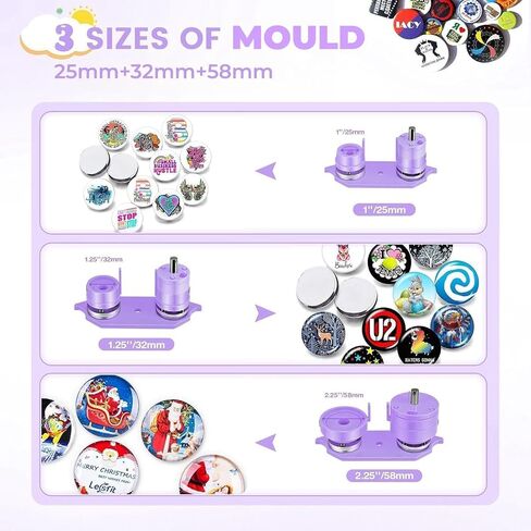 Button Maker Machine Multiple Sizes, 25mm+32mm+58mm Pin Maker Button Press Machine W/300 Pin Button, 10 Keychain 10 Bottle Opener Button, Button Making Supplies in Saudi Arabia