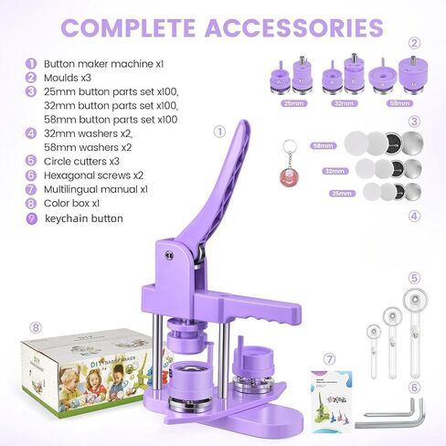 Button Maker Machine Multiple Sizes, 25mm+32mm+58mm Pin Maker Button Press Machine W/300 Pin Button, 10 Keychain 10 Bottle Opener Button, Button Making Supplies in Saudi Arabia