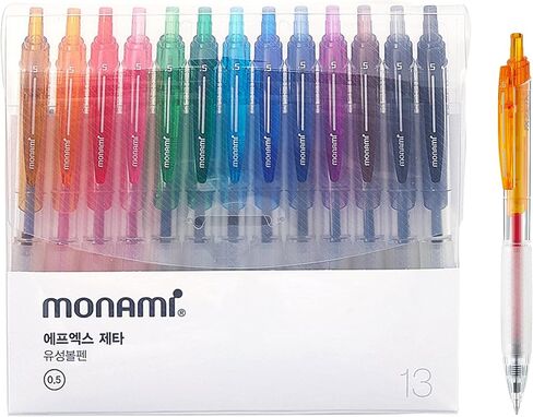 Monami New FX Zeta ، قلم نقطة محفوظات قابلة للسحب ، نقطة خارجية (0.5 مم) ، قبضة مريحة ، حبر F5 ناعم للغاية ، ألوان متنوعة ، 13 عبوة in Kuwait
