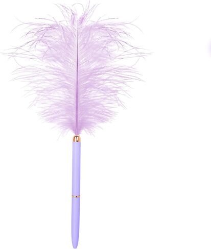 Long Feather Pen, Plastic Ballpoint Pen, with Black Ink, Gift Pens for Christmas Wedding Birthday (Purple) in Kuwait