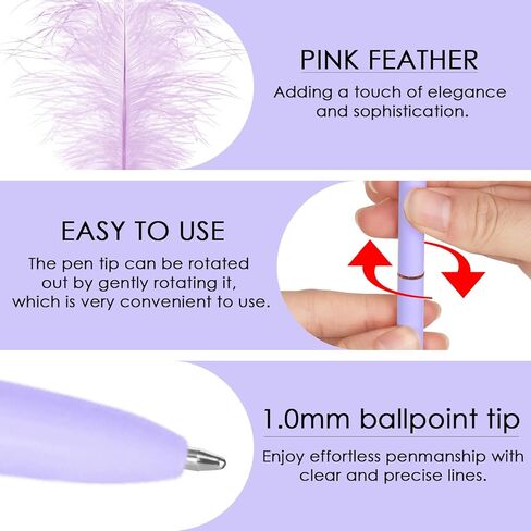 Long Feather Pen, Plastic Ballpoint Pen, with Black Ink, Gift Pens for Christmas Wedding Birthday (Purple) in Kuwait