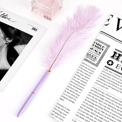 Long Feather Pen, Plastic Ballpoint Pen, with Black Ink, Gift Pens for Christmas Wedding Birthday (Purple) in Kuwait