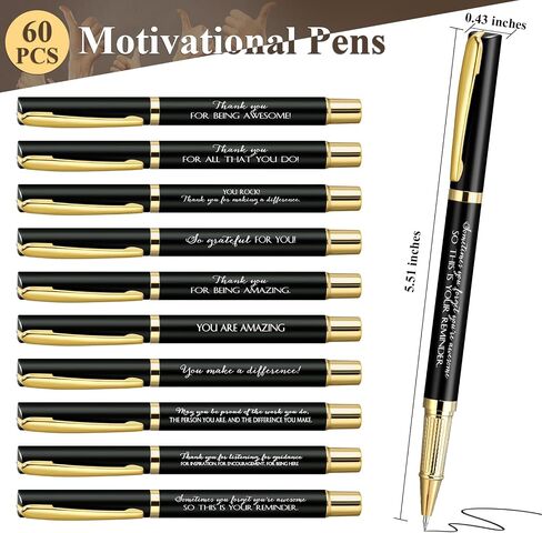 60 Sets Staff Appreciation Gifts Bulk Inspirational Quote Pens Silicone Motivational Keychain Thank You Gifts Gifts for Teacher Women Employees Coworkers(Black) in Kuwait