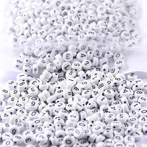 1000pcs White Acrylic Number Beads 7x4mm Mixed Number Beads Acrylic Plastic Round Shape Loose Beads in Saudi Arabia
