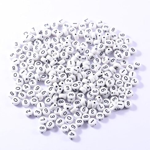 1000pcs White Acrylic Number Beads 7x4mm Mixed Number Beads Acrylic Plastic Round Shape Loose Beads in Saudi Arabia