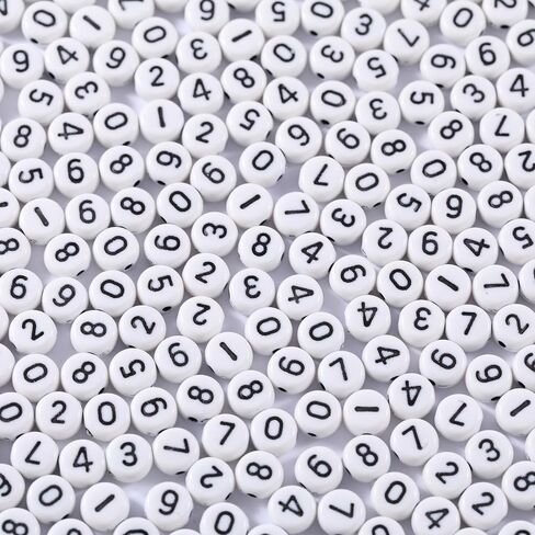 1000pcs White Acrylic Number Beads 7x4mm Mixed Number Beads Acrylic Plastic Round Shape Loose Beads in Saudi Arabia