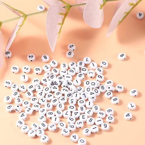 1000pcs White Acrylic Number Beads 7x4mm Mixed Number Beads Acrylic Plastic Round Shape Loose Beads in Saudi Arabia