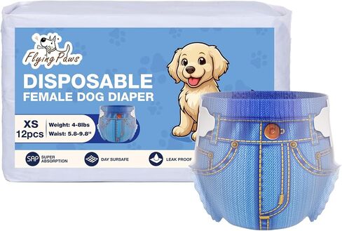 Dog Diapers Female Disposable, Jeans Pattern Doggie Diapers for Female Dogs, Puppy Diapers Female, Cat Diapers, X-Small, 12 Count in Saudi Arabia