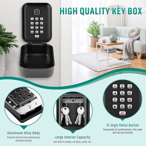 Key Lock Box with Code, Waterproof Sturdy Wall Mount Lock Box for Keys, Hide a Key Outside, 12-Digit Combination Lockbox Resettable Code Key Safe for Home, Office, Apartment, Warehouse in Saudi Arabia