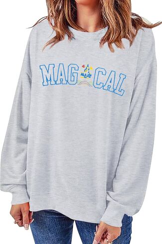 ASTANFY Magic Kingdom Sweatshirt Women Magical Castle Embroidered long Sleeve Shirt Cute Family Vacation Pullover Tops in Kuwait