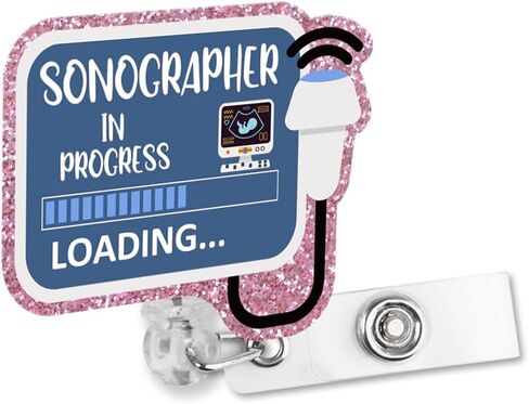 Sonographer in Progress Retractable Glitter Irregular Badge Reel with Alligator Clip, Funny Badge Holder Gift for Ultrasound Technician Sonography Diagnostic RDMS Maternity Doctor Nurse in Kuwait