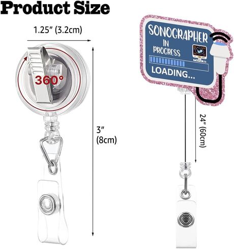 Sonographer in Progress Retractable Glitter Irregular Badge Reel with Alligator Clip, Funny Badge Holder Gift for Ultrasound Technician Sonography Diagnostic RDMS Maternity Doctor Nurse in Kuwait