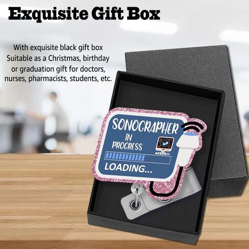 Sonographer in Progress Retractable Glitter Irregular Badge Reel with Alligator Clip, Funny Badge Holder Gift for Ultrasound Technician Sonography Diagnostic RDMS Maternity Doctor Nurse in Kuwait