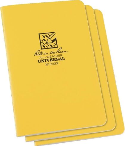 Rite In The Rain All-Weather Stapled Notebook, 4 5/8" x 7", Yellow Cover, Universal Pattern, 3 Pack (No. 371FX) in Kuwait