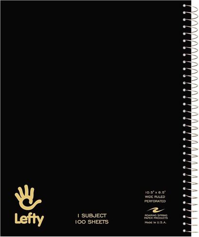 Roaring Spring Lefty Spiral Notebook, Wide Ruled One Subject Left Handed Notebook, 10.5" x 8.5", 100 Sheets, Assorted Color Covers in Saudi Arabia