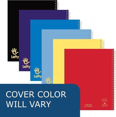 Roaring Spring Lefty Spiral Notebook, Wide Ruled One Subject Left Handed Notebook, 10.5" x 8.5", 100 Sheets, Assorted Color Covers in Saudi Arabia