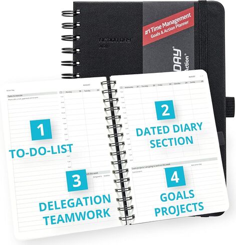 Action Day 2026 Weekly Planner - Effective Planning System to Increase Productivity,To-Do List,Weekly Goals,Projects,Teamwork,Daily Diary,Yearly & Monthly overview, Notes Pages (Black, 8x11 Inch) in Kuwait