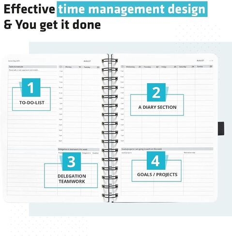 Action Day 2026 Weekly Planner - Effective Planning System to Increase Productivity,To-Do List,Weekly Goals,Projects,Teamwork,Daily Diary,Yearly & Monthly overview, Notes Pages (Black, 8x11 Inch) in Kuwait