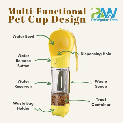 PAWpularPets Portable Dog Water Bottle, Pet Water Bowl Dispenser, Leak-Proof Dog Travel Bottle, Puppy Essentials with Bowl, Food Container, and Waste Bag Holder (Blue, 10oz) in Saudi Arabia