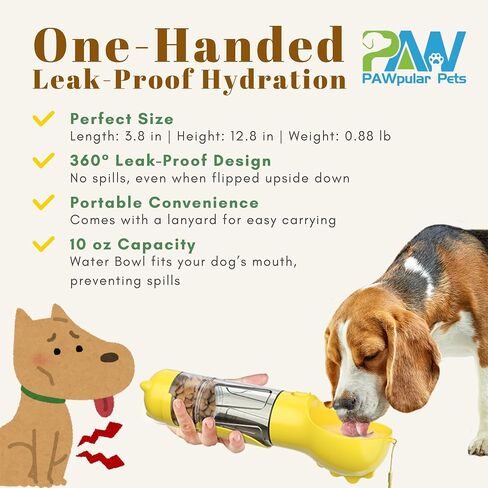 PAWpularPets Portable Dog Water Bottle, Pet Water Bowl Dispenser, Leak-Proof Dog Travel Bottle, Puppy Essentials with Bowl, Food Container, and Waste Bag Holder (Blue, 10oz) in Saudi Arabia