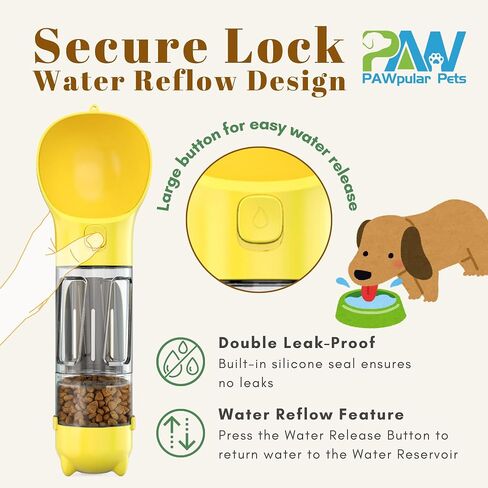 PAWpularPets Portable Dog Water Bottle, Pet Water Bowl Dispenser, Leak-Proof Dog Travel Bottle, Puppy Essentials with Bowl, Food Container, and Waste Bag Holder (Blue, 10oz) in Saudi Arabia