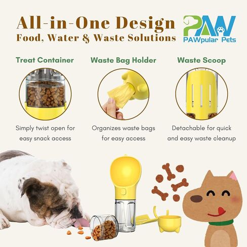 PAWpularPets Portable Dog Water Bottle, Pet Water Bowl Dispenser, Leak-Proof Dog Travel Bottle, Puppy Essentials with Bowl, Food Container, and Waste Bag Holder (Blue, 10oz) in Saudi Arabia