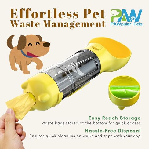 PAWpularPets Portable Dog Water Bottle, Pet Water Bowl Dispenser, Leak-Proof Dog Travel Bottle, Puppy Essentials with Bowl, Food Container, and Waste Bag Holder (Blue, 10oz) in Saudi Arabia
