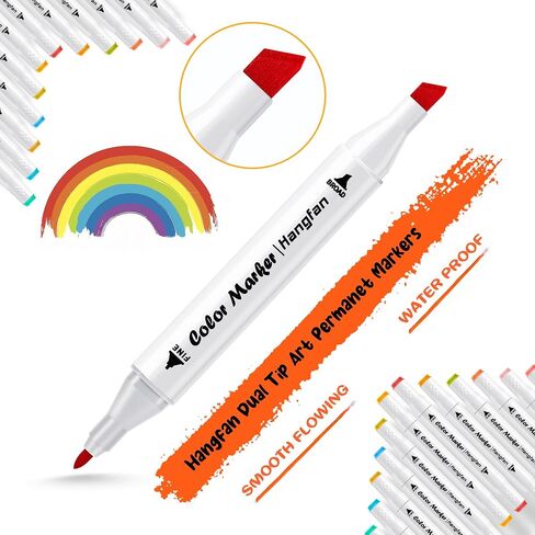 علامات الفن ، 84 ألوان الفنان كحول مزدوج عريض وغرامة علامات دائمة و 2 من مخطط مخطط مع قضية للبالغين الأطفال تلوين رسم رسم تصميم العلامات البيضاء in Kuwait