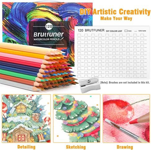 LBW Watercolor Pencils 120 Professional Water Color Pencils Set Colored Pencils for Adult Coloring Book Blending Sketching in Kuwait