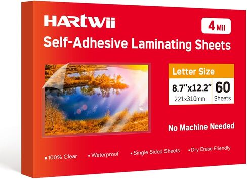 Self Adhesive Laminating Sheets,4Mil 8.5x11inches,10 Sheets Self Sealing Laminating Sheets, Self Adhesive Contact Paper,Clear Laminate Sheets for Stickers,No Machine Needed in Saudi Arabia