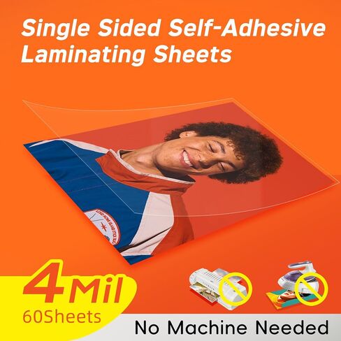 Self Adhesive Laminating Sheets,4Mil 8.5x11inches,10 Sheets Self Sealing Laminating Sheets, Self Adhesive Contact Paper,Clear Laminate Sheets for Stickers,No Machine Needed in Saudi Arabia