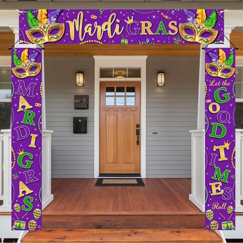 3 PCS Mardi Gras Decorations Banner Purple Mardi Gras New Orleans Fence Banner Porch Banner Kit Let The Good Times Roll Door Banner Decorations Masquerade Carnival Mardi Gras Party Supplies in Kuwait