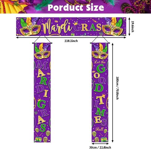 3 PCS Mardi Gras Decorations Banner Purple Mardi Gras New Orleans Fence Banner Porch Banner Kit Let The Good Times Roll Door Banner Decorations Masquerade Carnival Mardi Gras Party Supplies in Kuwait