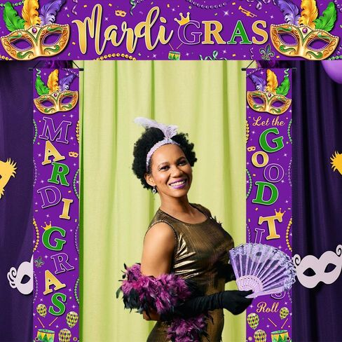 3 PCS Mardi Gras Decorations Banner Purple Mardi Gras New Orleans Fence Banner Porch Banner Kit Let The Good Times Roll Door Banner Decorations Masquerade Carnival Mardi Gras Party Supplies in Kuwait