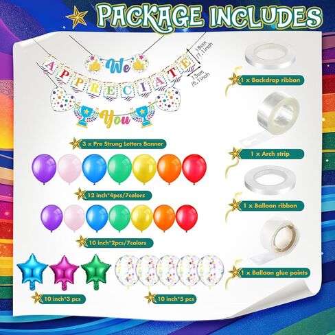 We Appreciate You Party Decorations Employee Appreciation Table Decor Pre Strung Banner Honeycomb Tablecloth Spiral Hanging Balloons for Thank Staff Teacher(Colorful) in Saudi Arabia