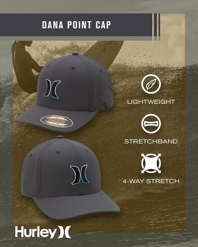 Hurley Men's Baseball Cap - Dana Point Cotton Ripstop Stretch Fitted Cap for Men with Gradient Embroidered Icon (Size: S-XL) in Kuwait