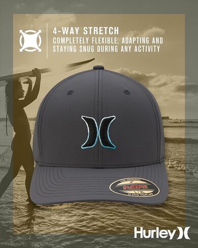 Hurley Men's Baseball Cap - Dana Point Cotton Ripstop Stretch Fitted Cap for Men with Gradient Embroidered Icon (Size: S-XL) in Kuwait