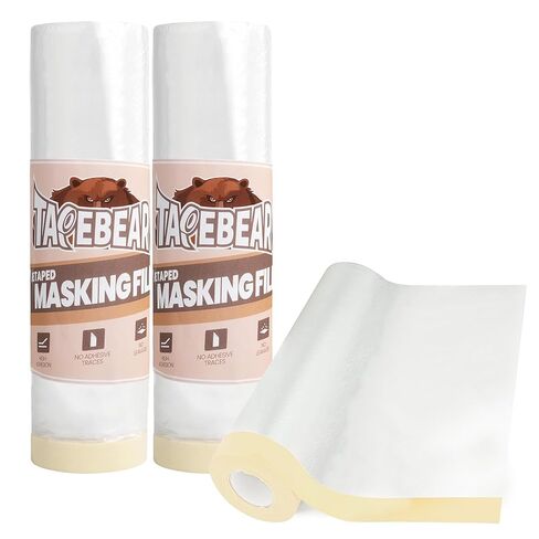 Pre-Taped Masking Film 22inch x 30yard(550mmx 27m), Plastic Cover for Painting, Tape and Drape, Plastic Sheeting for Automotive, Floor, Appliance and Furniture, 3Rolls in Saudi Arabia