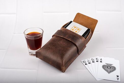 Green Leather Playing Card Holder Cases - Full-Grain Genuine Leather Playing Card Storage Box - Handcrafted Game Card Storage Case, Fits Poker & Bridge Size Cards Travel Case Single Deck in Kuwait