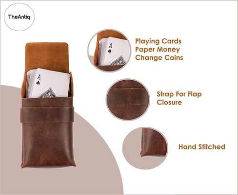 Green Leather Playing Card Holder Cases - Full-Grain Genuine Leather Playing Card Storage Box - Handcrafted Game Card Storage Case, Fits Poker & Bridge Size Cards Travel Case Single Deck in Kuwait