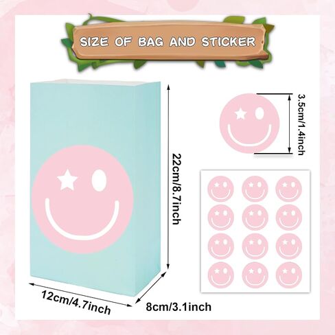 JarThenaAMCS 24Pcs Preppy Party Favor Bags Pastel Smile Face Paper Gift Bags with Tag Sticker Decals Candy Treat Bags for Bachelorette Wedding Birthday Party Supplies in Saudi Arabia